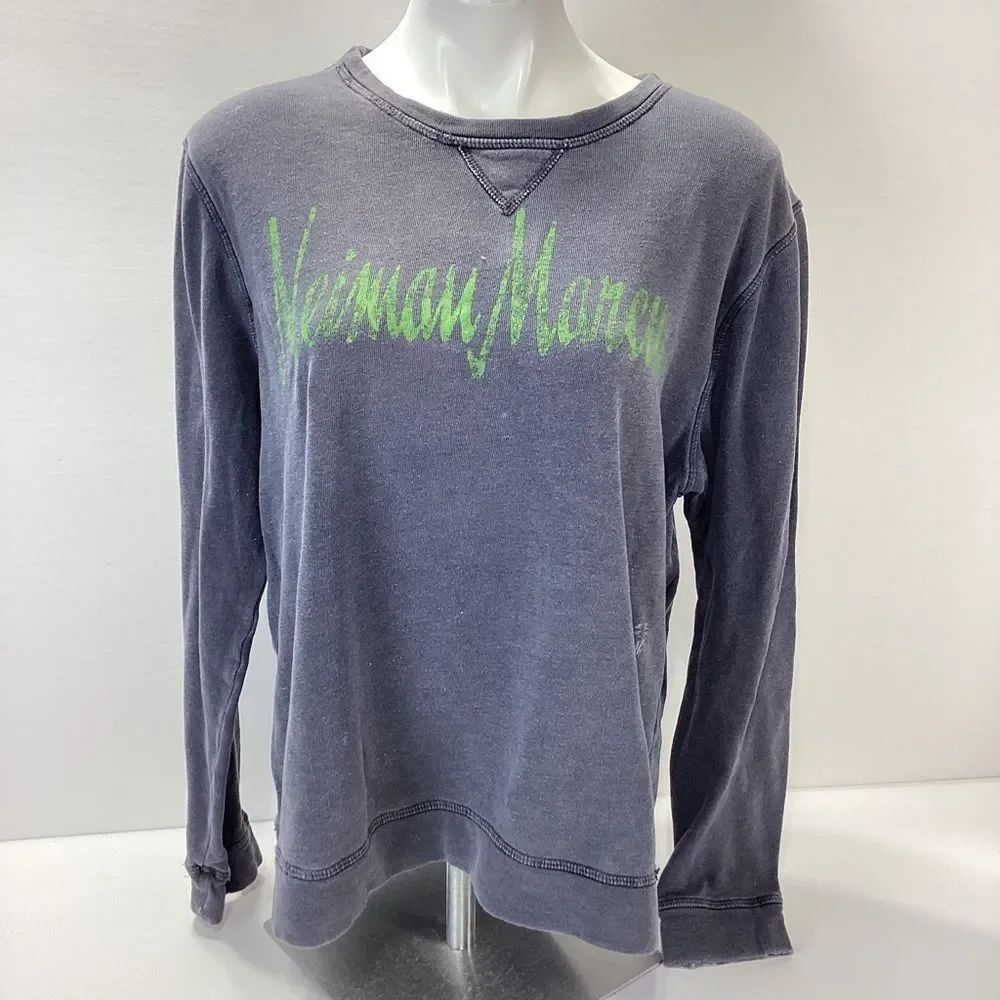 Vintage Neiman Marcus Grey Crewneck Sweatshirt with Lime Green Logo DIstressed L